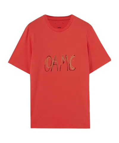 Oamc Open-necked Black Shirt In Red