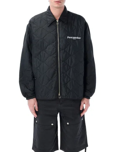 Oamc Padded Black Combat Overshirt With Quilted Design