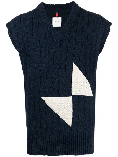 Oamc Panelled Knitted Vest In Blau