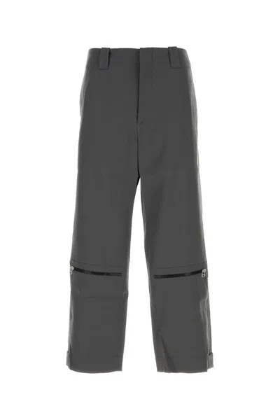 Oamc Dark Grey Wool/cotton Trousers With Zip Detail In Gray