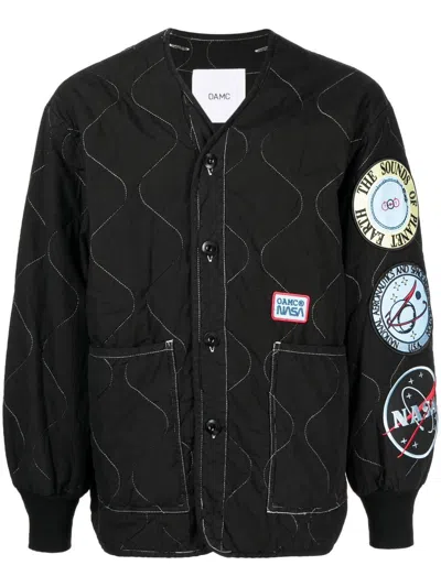 Oamc Patch-detail Quilted Bomber Jacket In Black