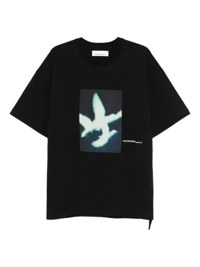 Oamc Peacemaker Bird-print Cotton T-shirt In Black
