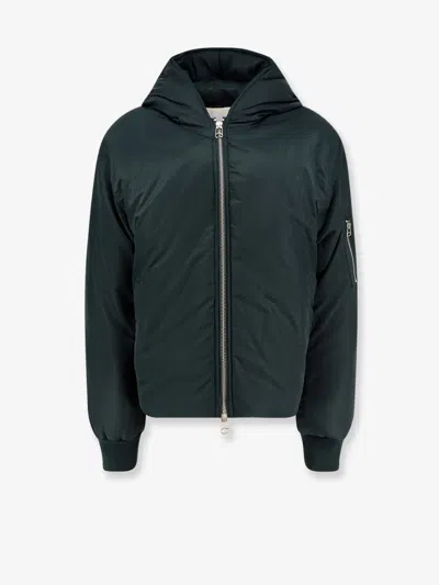 Oamc Peacemaker Cropped Hood Nylon Bomber With Padding In Green