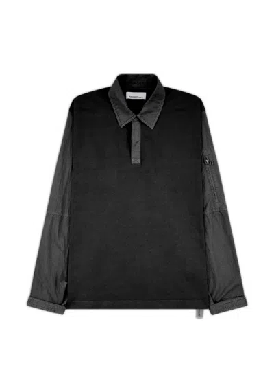 Oamc Peacemaker Flight Contrast-sleeve Polo Shirt In Black