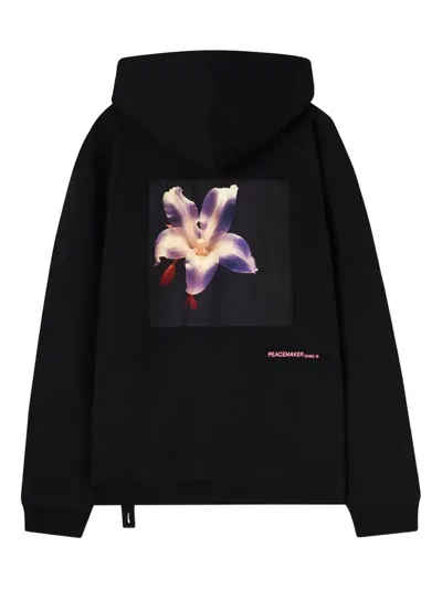 Oamc Peacemaker Flower-print Logo Hoodie In Black