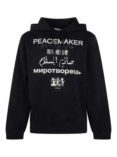 Oamc Peacemaker Loose Fit Hoodie "languages Print" In Black