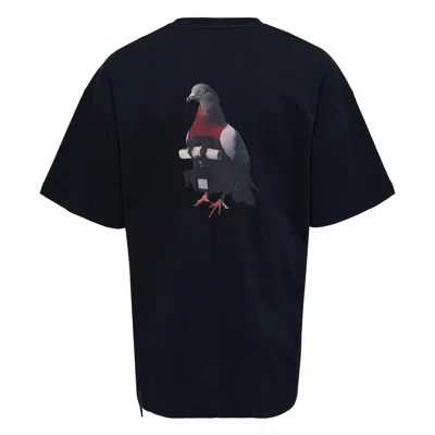 Oamc Peacemaker Loose Fit T-shirt Pigeon Print In Black