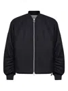 Oamc Peacemaker Black Wool Blend Minimal Bomber Jacket In Blue