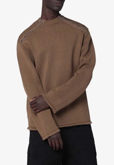 Oamc Peacemaker Mock-neck Ribbed Sweater In Brown