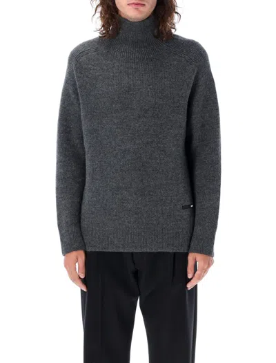 Oamc Roll-neck Ribbed-knit Wool Jumper In Grey