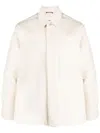 Oamc Short-sleeve Overlay Cotton Shirt Jacket In Neutrals