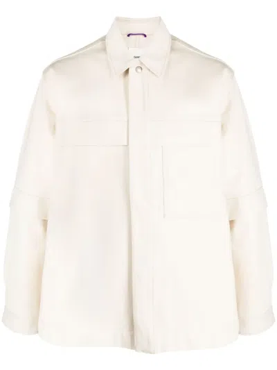 Oamc Short-sleeve Overlay Cotton Shirt Jacket In Neutrals