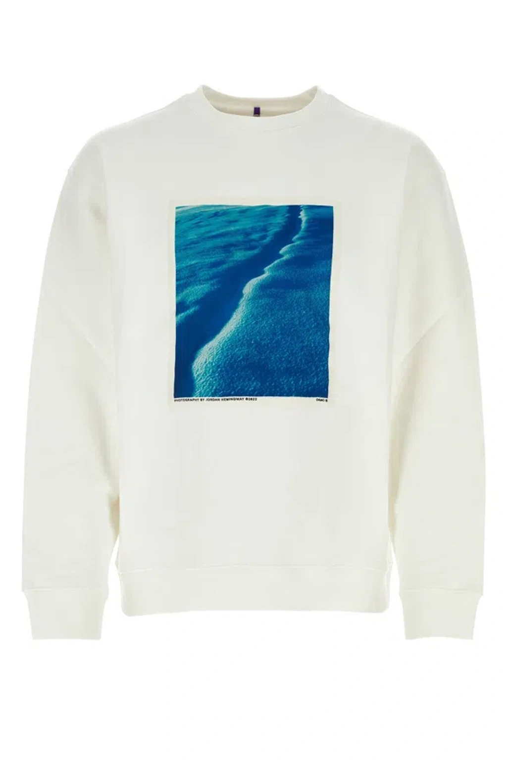 ★OAMC★ Eider Falls Sweatshirt Off White 23E28OAJ22COT00835 Oamc Silk Print Eider Falls Sweatshirt In White | ModeSens