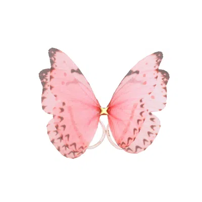 Oanasavu.creations Women's Adjustable Pink Silk Butterfly Ring Sterling Silver Stackable Jewelry
