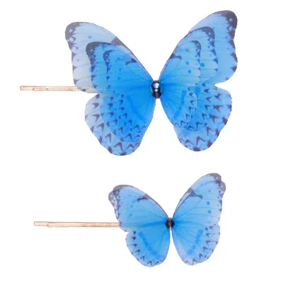 Oanasavu.creations Women's Blue / Gold Blue Butterfly Bobby Pin Set Hair Pins Summer Accessories In Multi