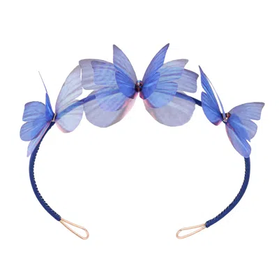 Oanasavu.creations Women's Blue / Gold Silk Butterfly Blue Wings Hairband Headband Hair Crown Bridesmaids In Multi