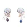 Oanasavu.creations Women's Blue / Pink / Silver Nautilus Shell Sterling Silver Coral Branch Ear Studs Earrings In Multi