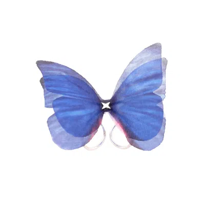 Oanasavu.creations Women's Blue / Silver Dark Blue Silk Butterfly Adjustable Cocktail Party Ring Sterling Silver Statem In Multi