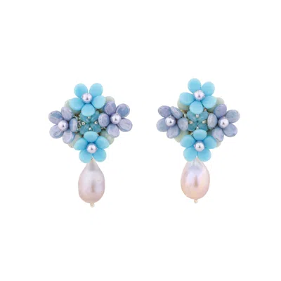 Oanasavu.creations Women's Blue / Silver / White Blue Flowers Earrings Sterling Silver Ear Studs Bridesmaids Gifts In Multi