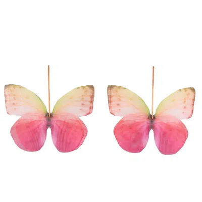 Oanasavu.creations Women's Blush Rose Pink Silk Butterfly Earrings Rainbow Butterfly Fairy Wings