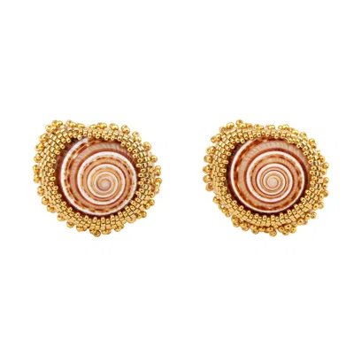 Oanasavu.creations Women's Gold / Brown La Mer Shells & Gold Beads Unique Earrings In Multi