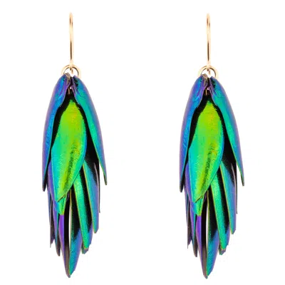 Oanasavu.creations Women's Gold / Green Beetle Wings Drop Statement Earrings Gold Hook Ear Wires