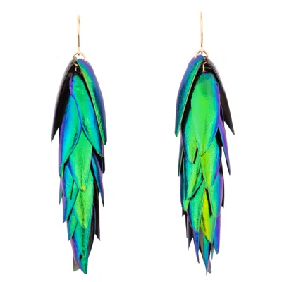Oanasavu.creations Women's Gold / Green Beetle Wings Earrings Recycled Metallic Green Wing Gold Ear Wires