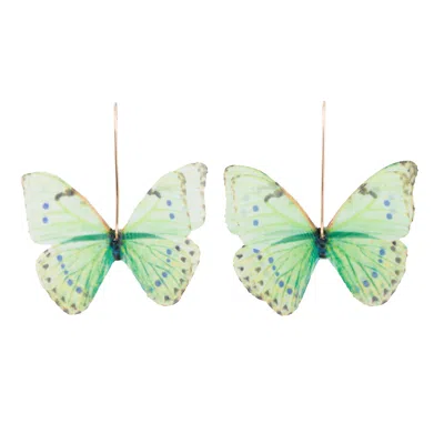 Oanasavu.creations Women's Gold / Green Mint Green Silk Butterfly Gold Earwires Dangle Earrings In Multi