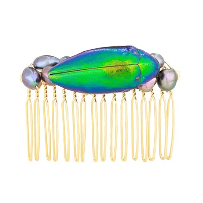 Oanasavu.creations Women's Gold / Green / Purple Beetle Scarab Insect Wedding Hair Comb Party Hair Accessory