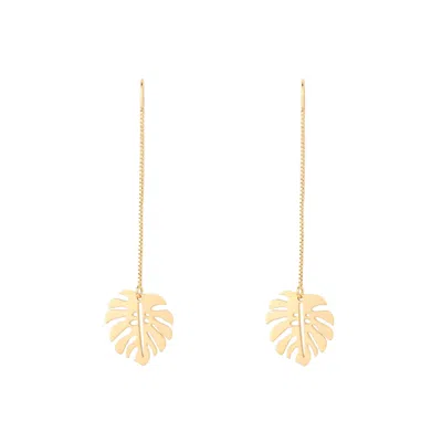 Oanasavu.creations Women's Gold Monstera Leaf Dangle Chain Earrings