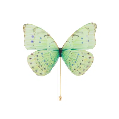 Oanasavu.creations Women's Gold Pin Green Silk Butterfly Brooch