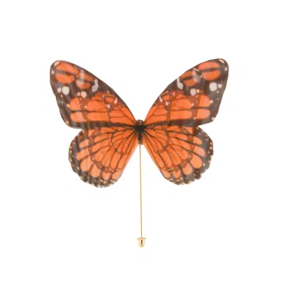 Oanasavu.creations Women's Gold Pin Orange Silk Butterfly Brooch