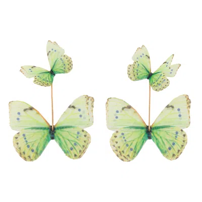 Oanasavu.creations Women's Green / Gold Mint Green Silk Butterfly Earrings Pastel Fairy Earrings In Multi
