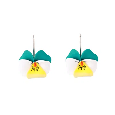 Oanasavu.creations Women's Green / Silver / White Sterling Silver Green Pansy Flower Dangle Earrings In Multi