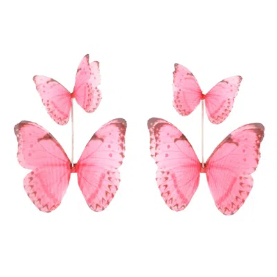 Oanasavu.creations Women's Hot Pink Silk Butterfly Earrings Sterling Silver Fairy Jewelry