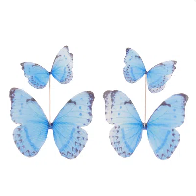 Oanasavu.creations Women's Light Blue Silk Butterfly Earrings Sterling Silver Bridesmaids Earrings