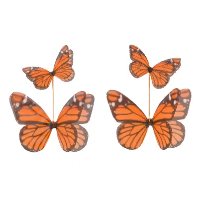Oanasavu.creations Women's Orange / Black / Gold Orange Silk Butterfly Earrings Monarch Wings Lightweight Dangles In Multi