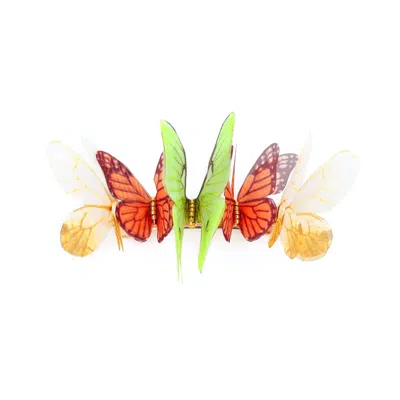 Oanasavu.creations Women's Orange / Green Colourful Green & Orange Silk Butterfly Hair Clip In Multi