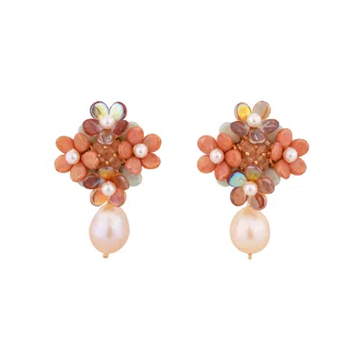 Oanasavu.creations Women's Orange / Yellow / Orange Flower Bridal Bridesmaids Gifts Stud Earrings In Multi