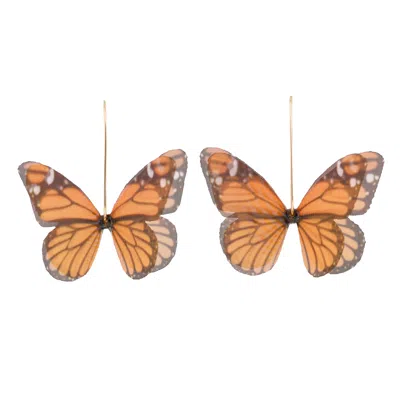 Oanasavu.creations Women's Orange / Yellow / Orange Silk Butterfly Gold Wire Dangle Earrings Fairy Wings In Multi