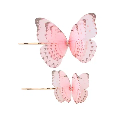 Oanasavu.creations Women's Pink / Gold Silk Butterfly Bobby Pins Hair Pin Accessory