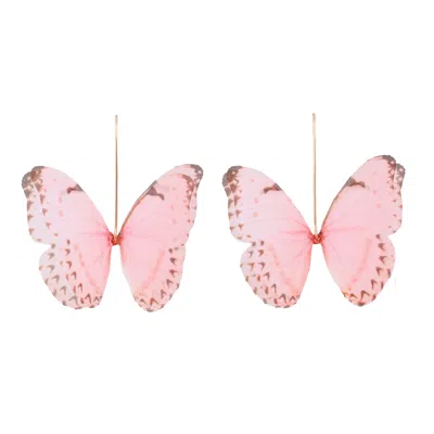 Oanasavu.creations Women's Pink / Pink / Purple Pink Silk Butterfly Dangle Drop Earrings Gold Earwires In Multi