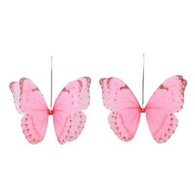 Oanasavu.creations Women's Pink / Silver Pink Silk Butterfly Earrings Silk Wings Fairy Jewelry In Multi
