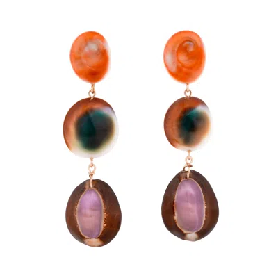 Oanasavu.creations Women's Purple / Orange / Gold Rare Sea Shells Earrings Gold Ear Studs Summer Long Statement Jewelry