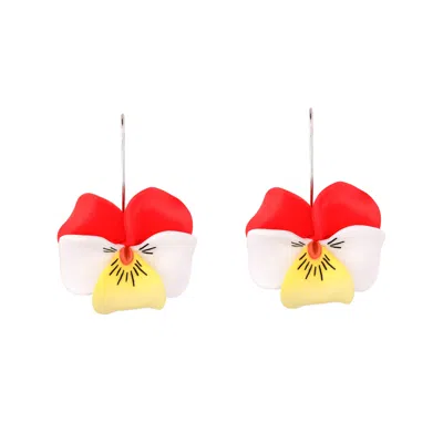 Oanasavu.creations Women's Red / Silver / White Sterling Silver Red Pansy Flower Dangle Earrings In Multi