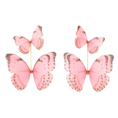 Oanasavu.creations Women's Silk Butterfly Earrings Pink Gold Ear Wires Lightweight Statement