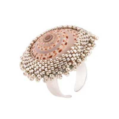 Oanasavu.creations Women's Silver Beaded Sea Shell Ring Ocean Inspired Jewelry