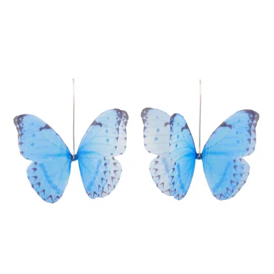 Oanasavu.creations Women's Silver / Blue Blue Silk Butterfly Earrings Fairy Wings Goddess Jewelry Festival In Multi