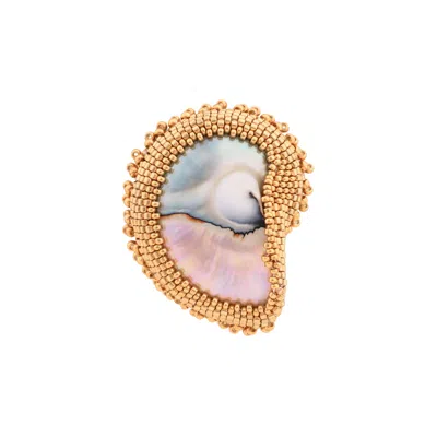 Oanasavu.creations Women's Silver / Blue / Gold Hand Beaded Gold Nautilus Shell Goddess Brooch Sterling Silver Gold Pin