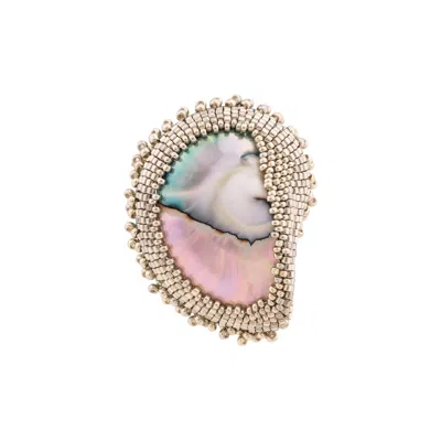 Oanasavu.creations Women's Silver / Blue Silver Beaded Nautilus Seashell Goddess Brooch Gold Sterling Silver Pin In Multi
